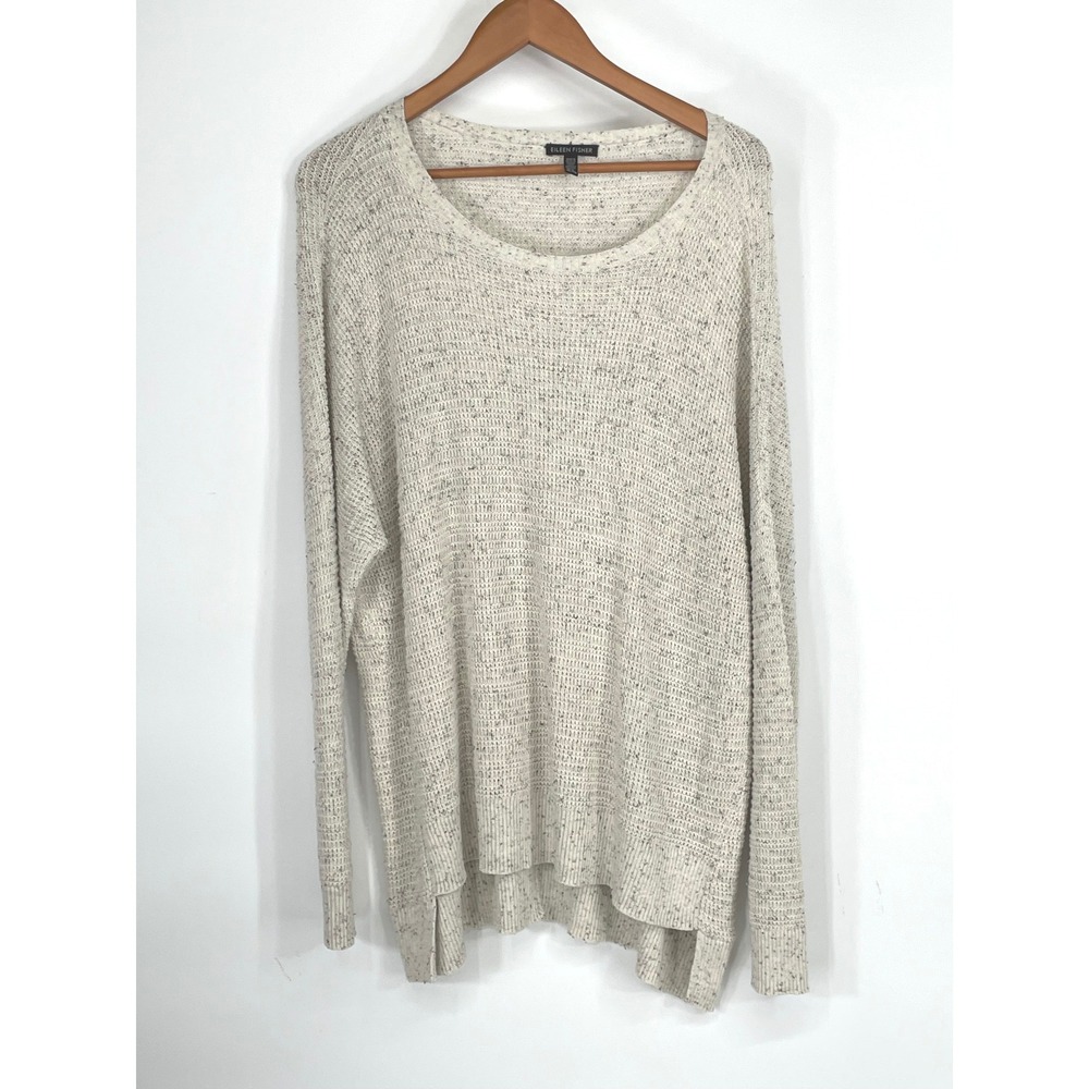 Eileen Fisher Women Sweater XL Organic Cotton Scoop Neck Beige Speckled High-Low